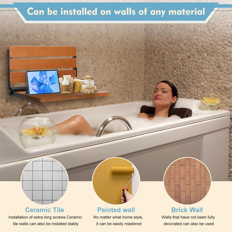 18 inch Premium Folding Teak Shower Seat Wall Mounted -