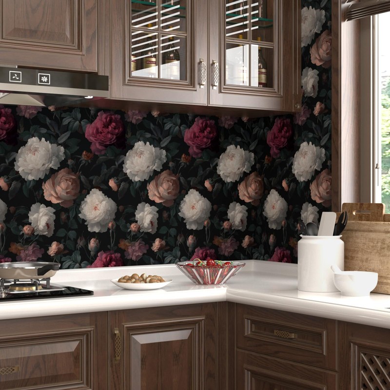 Laatse Dark Red Peony Floral Wallpaper Peel and Stick 17.5"x118"