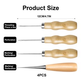 4 Pcs Wooden Handle Awl Gourd Shape Awls Tailors Awl Punch Awl Wood Handle Scratch Awl Reusable Sewing Awl Tool for Sewing Crafting Leather Perforating Needle Removal