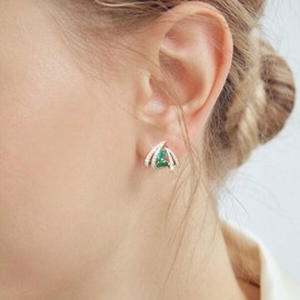 Green Emerald Stud Earrings for Women Sparkly Rhinestone Earrings Elegant Claw Earrings Birthday Gifts for Wife Valentines Day Gifts 2024