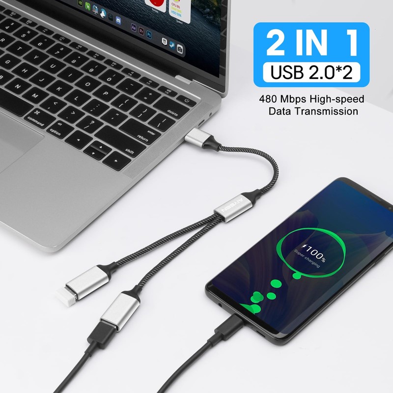 AIYEEN USB Splitter Cable, USB A Splitter 1 in 2