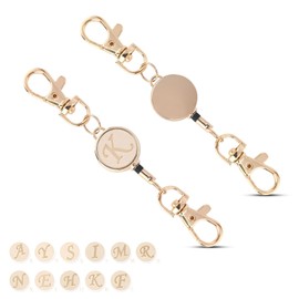 Gineman Key Reel, Stretchable Reel, Alphabet, Keychain, Reel Included, Strap, Small, Lightweight, Pass, Key Holder, Leather, Includes Carabiner, Gold, Leather, apricot-K