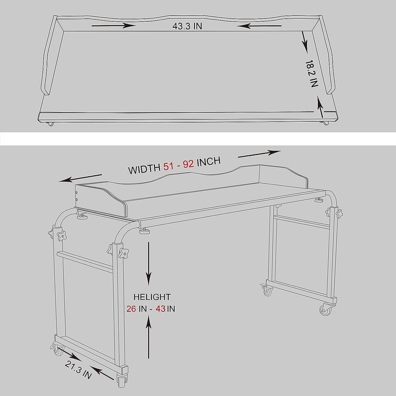 UNICOO® Adjustable Overbed Table, Over The Bed Table with Wheels,