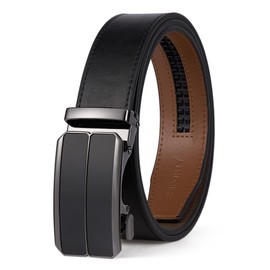 SKiporty Mens Belt Leather with Automatic Buckle Adjustable Ratchet Belts for Men Dress Casual Jeans Trim to Fit,46" to 52",Z-Black