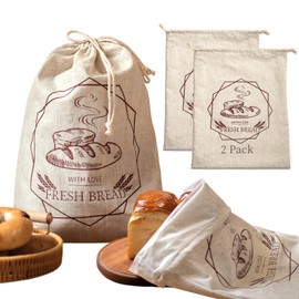 DGJY Reusable Linen bread bag,Bread Bags for Homemade Bread,2 Pack XL Sourdough Bread Bags,cloth Bread Bags for Homemade fresh Bread Storage,with Drawstring Lining Homemade bread storage bags.