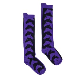 Forza Cavallo Premium Quality High Knee Horse Pattern Women's And Youth Equestrian Socks | One Size, Purple & Black