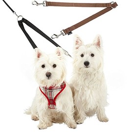 Double Dog Pet Lead Leash Splitter Coupler with Clip for Collar Harness (Brown)