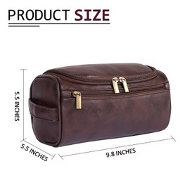 Seozata Toiletry Bag for Men, Hanging Travel Shaving Dopp Kit for Men and Women, Water-resistant Toiletries Organizer Bags, PU Leather Cosmetic Bags for Makeup Accessories (Dark Coffee)