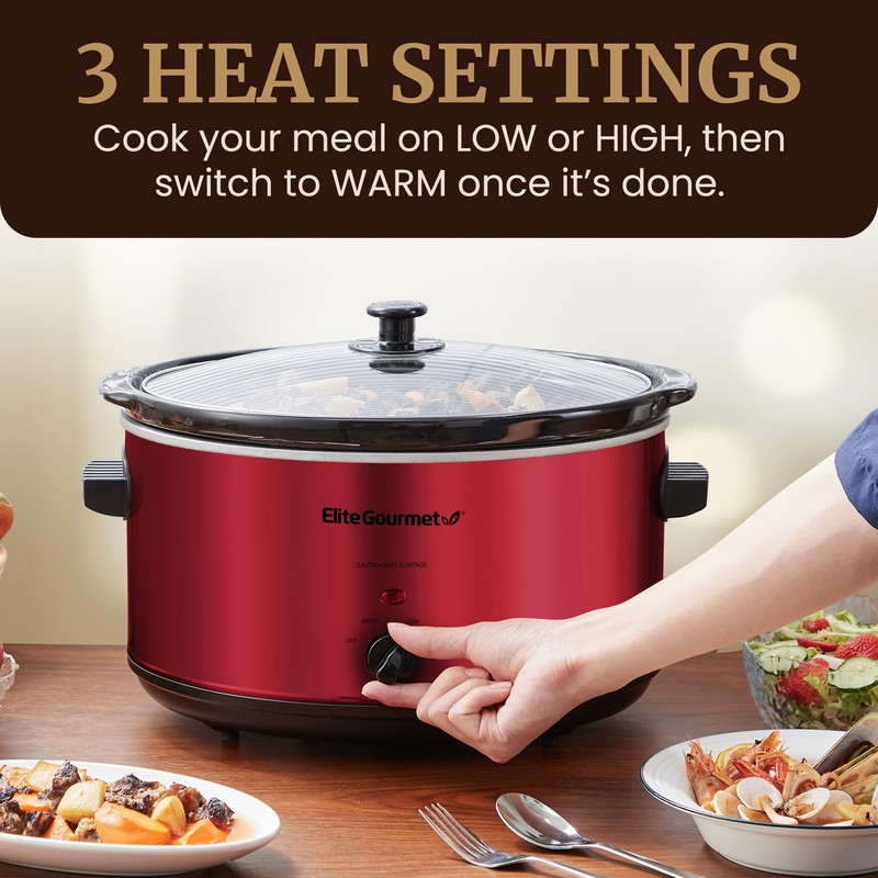 Elite Gourmet MST-900RXT# Electric Ceramic XL Jumbo Slow Cooker, Adjustable