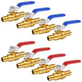 Horiznext 1/2 inch pex ball valve, brass full port shut off barb valve for water pipes garden hoses manifold fittings kit (4 red & 4 blue)