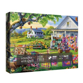 Colorful Quilts Puzzles for Adults 1000 Pieces, Cozy Grandma Garden Jigsaw Puzzles, Pretty Cat Flower Puzzles