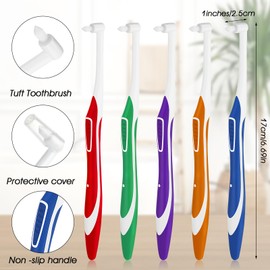 5-Pack End Tuft Toothbrush for Orthodontic Care, Small Head Interdental Orthodontic Toothbrushes, 5 Assorted Colors Ultra Soft Sulcabrush for Braces, Orthodontics Appliances, and Hard-to-Reach Areas