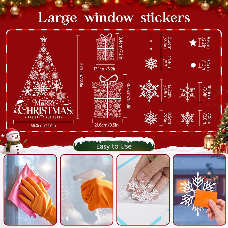 Vijamiy Double Sided Christmas Window Stickers, Large Xmas Window Clings
