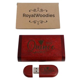 Mis Quince Años Wooden oval USB Box Flash Drive 64gb 3.0 Super-Speed Thumb Drive/Perfect for Video/Photography for Birthday/Photographer/ 15 Años Thumb drive holder case