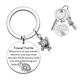 Travel Turtle Keyring,Stainless Steel Gifts for Someone Traveling Tortoise Gifts Going Travelling Travellers,Cute Good Luck Driving Car Essentials Keychain Accessories for Women Men Graduation Gift