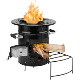 Skyflame Wood Burning Rocket Stove, Portable Camping Stove for Outdoor Cooking, Backpacking, RV and Survival, Essentials Camping Gear - Black
