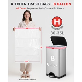 KONE Custom Fit Trash Bags Compatible with Simplehuman Code H, 68 Count Drawstring Garbage Bags, Dispenser Pack Trash Bin Liners For Kitchen, Bathroom, Home, 35 Liter / 8-9 Gallon