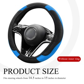 Wevdn Car Steering Wheel Cover, 15 Inch Anti Slip Leather Elastic Steering Wheel Protector Pad, Breathable Steering Wheel Cover for Men Women, Interior Decor Car Accessories (Blue)