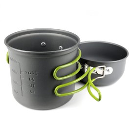 2 Piece Camping Tableware / Pot Set Made of Lightweight and Rustproof Anodised Aluminium Outdoor Cooking Set 2 Pots Tableware Set Outdoor Equipment with Practical Plastic Handles