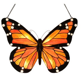 HomeBeauty PA0007 Butterfly Stained Glass Hanging Panel 17" Wx12.75 H,Handmade Suncatcher Tiffany Style Window Ornament Home Hanging Decorations