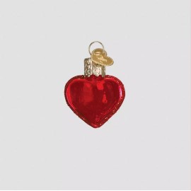 OLD WORLD CHRISTMAS SMALL SHINY RED HEART GLASS CHRISTMAS ORNAMENT 30010