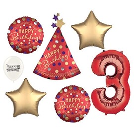 Red Satin Party Hat 3rd Birthday Event Decorations Bouquet of Balloons