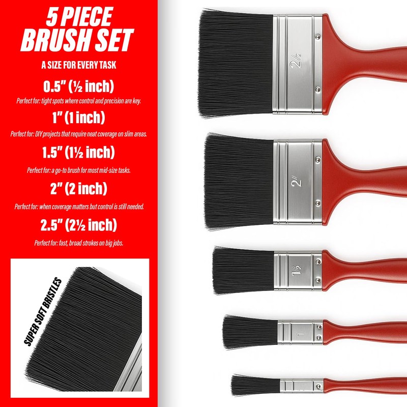 Xtremeauto 5pc Paint Brush Set – Synthetic Bristle Brushes for
