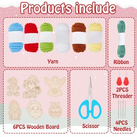 FREEBLOSS 6 Set Threading Board Kit Christmas Threading Toys Christmas Thread Board Sewing Kit Threading Toys Threading Board for Beginner DIY Christmas Ornament Threading Board Kit