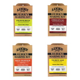 Lucky Jerky DIY Jerky Seasoning and Cure Kit 4 Pack - Original, Red Pepper, Teriyaki, Peppered- Season 80lbs of Meat
