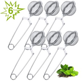 6 Pack Snap Ball Tea Strainer with Long Handle for Loose Tea Leaves and Mulling Spices | Stainless Steel Strainer | Perfect Pincer | Tea Ball Infuser | Tea Filter Tong by BestofTech