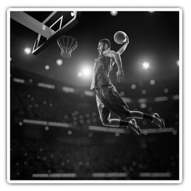 Square Stickers (Set of 2) 10cm BW - Basketball Player Hoop Ball Pro Fun Decals for Laptops,Tablets,Luggage,Scrap Booking,Fridges, #42532