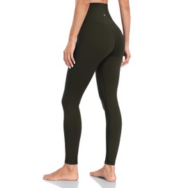 HeyNuts Yoga Pro Full Length Yoga Leggings for Women, Buttery Soft High Waisted Compression Workout Lounge Yoga Pants 28" Dark Olive M(8/10)