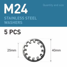 BOUMVID Pack of 5 M24 Tooth Washers Lock Washers Stainless Steel 304 Tooth Washers Inner Tooth Serrated Clamping Discs Size Assortment Spring Washers Washers for Screw Attachment