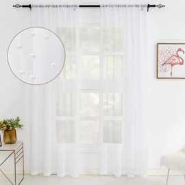 WestWeir White Pearl Sheer Curtains - Rod Pocket (Set of 2) 52 x 96 inches for Backdrop,Pearly Curtain