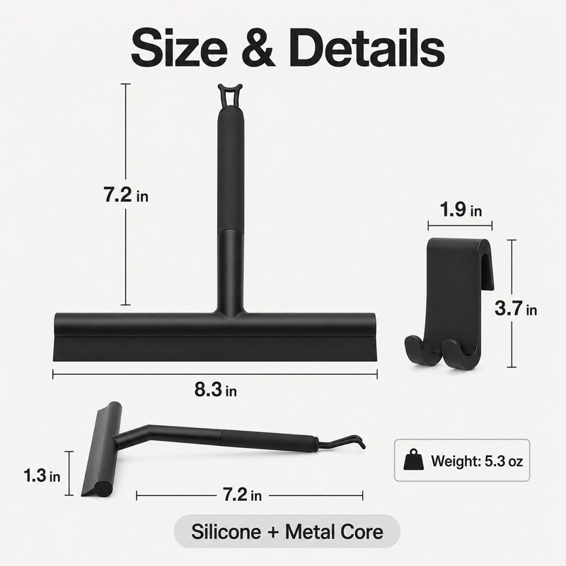 Silicone Shower Squeegee for Glass Doors - Wide Flexible Wiper