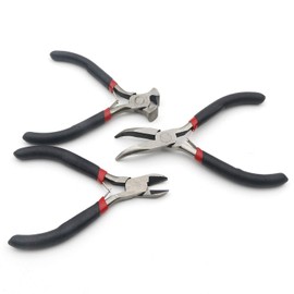 Rowiz 3Pcs Mini Pliers Set-5 Inch Bent Nose Pliers, 4.5 Inch End Cutting Nipper, 5 Inch Diagonal Pliers DIY Jewelry Tool Sets (Black)