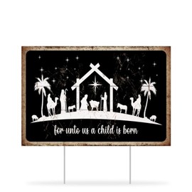 for Unto Us A Child Is Born Yard Signs Nativity Scene Yard Sign with Stake 12x18in Weatherproof Yard Signs for Garden Party Supplies Lawn Outdoor Decor