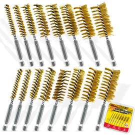 Attoshow 16-Piece Bore Brush Set - Brass Drill Wire Bore Cleaning Brushes - 1/4" Hex Shank for Power Drills, Impact Drivers, Grinders (8/10/12/15/17/19/22/25mm)