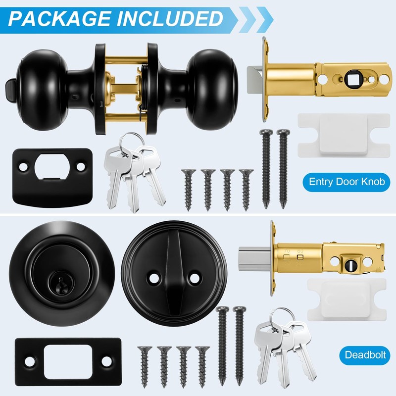 Plustool 4 Pack Front Door Lock Set,Matte Black Exterior Door