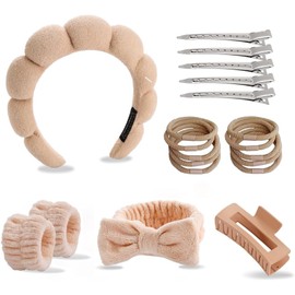 GeorgeX Bandas para Cabello Mujer, 20 Piezas Diademas para Cabello con Ajustable y Muñequeras Absorbentes, Muñequeras Skincare para Ducharse, Lavarse y Desmaquillaje