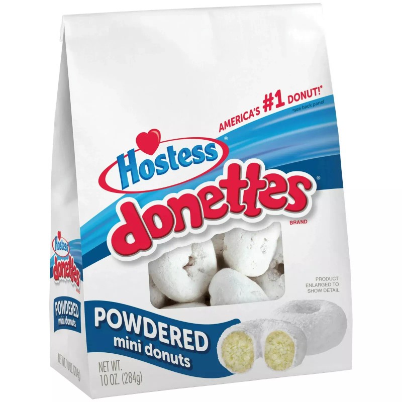 HOSTESS Powdered Donettes Bag, Powdered Sugar Mini Donuts - 10
