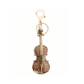 ARFUKA Music Violin Pendant Car Key Ring Crystal Rhinestone Bag Pendant Keychain for Valentine's Day Birthday Christmas Holiday, gold