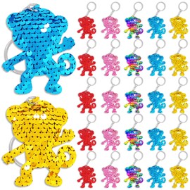 CiciBear 25 Pack Monkey Sequin Keychains for Zoo Themed Party Favors, Kids and Adults Birthday Gift, Jungle Safari Animals Baby Shower, Party, 5 Colors