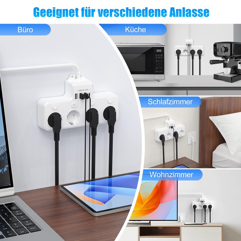 Power Strip with USB C 4-Way Power Strip Individually Switchable