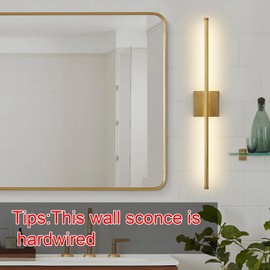 KARTOOSH Modern Wall Sconces Set of Two, Dimmable Hardwired Wall Sconces, 350° Rotate, LED Brushed Brass Wall Light Fixtures, 3000K Warm Light Wall Lamp for Bathroom, Living Room, 27.8 Inch (2 Pack)