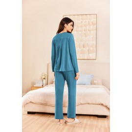 Ekouaer Women's Pajama Set 2 Piece Loungewear Soft Pjs Casual Lounge Sets with Pockets,Blue Green,XXL