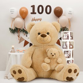 MorisMos Giant 4 Feet Teddy Bear, 51inch Big Mommy with Baby Bear Stuffed Animal Plush on Baby Shower, Brown