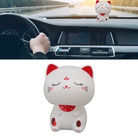 KIMISS Cute Cat Ornament, Induction Plastic Lucky Bobble Heads for Nodding Restaurants Car Dashboard with Large Eyes Car Dashboard Solar Light (Type 2)