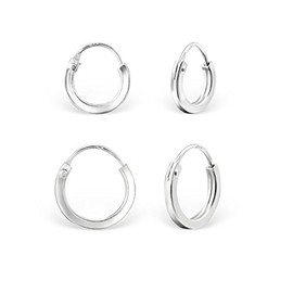 DTPsilver - 2 Pairs of Women's Earrings - Small Hoop Earrings Square - 925 Sterling Silver, Yellow Gold-Plated or Rose Gold Plated - Helix/Tragus/Cartilage - Thickness 2 mm - Diameter 10 and 12 mm,