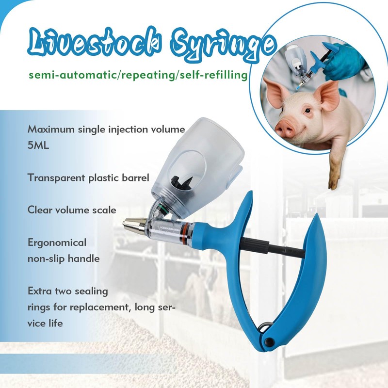 5ml Livestock Syringe Automatic Self Refill Continuous Adjustable Bottle Attachment